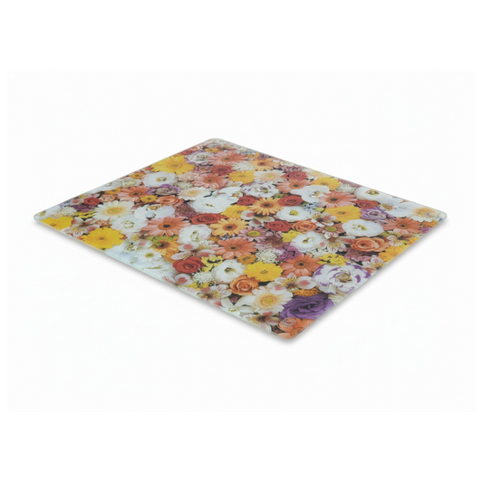 Floral Bloom Tempered Glass Cutting Board – Colorful Daisy & Rose Design