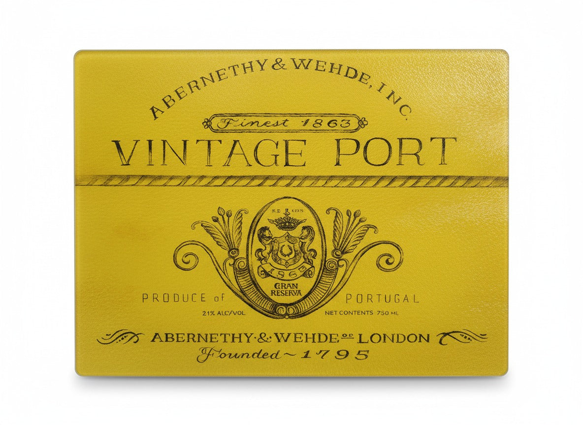 Glass Cutting Board, Vintage Port Wine Label