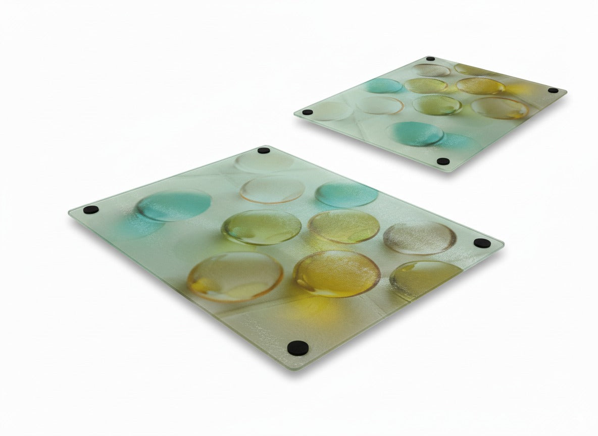 Tempered Glass Cutting Board, Colorful Marble Bubble Design