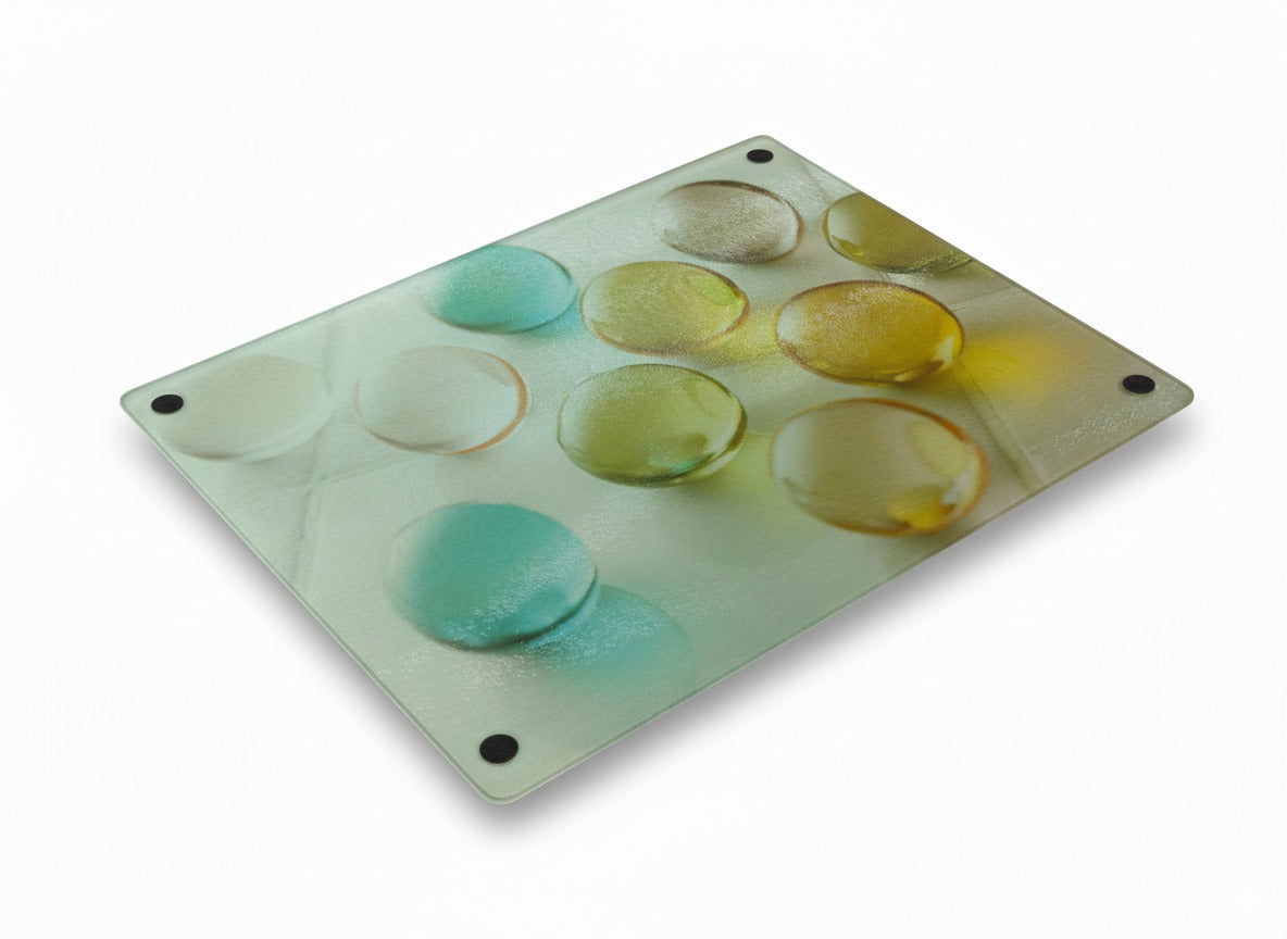 Tempered Glass Cutting Board for Kitchen, Colorful Marble Bubble Design