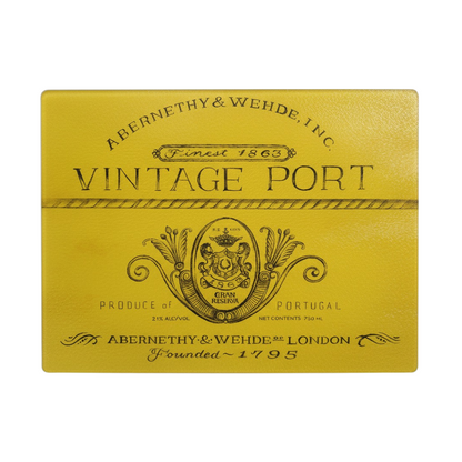 Vintage Port Wine Label Glass Cutting Board – Yellow Retro Kitchen Decor