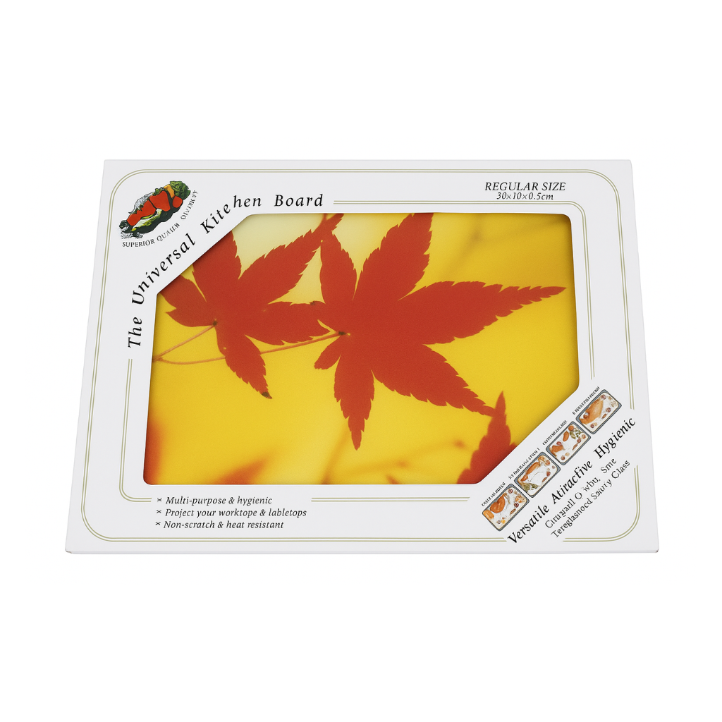 Autumn Maple Leaf Glass Cutting Board – Yellow & Orange Fall Kitchen Decor