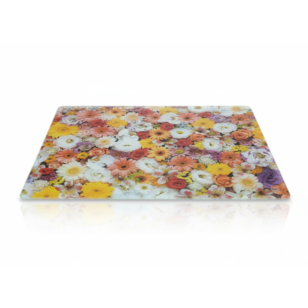 Floral Bloom Tempered Glass Cutting Board – Colorful Daisy & Rose Design