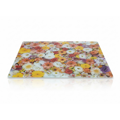 Floral Bloom Tempered Glass Cutting Board – Colorful Daisy & Rose Design