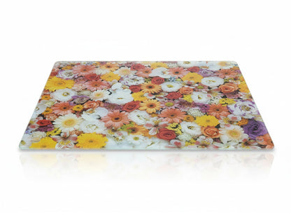 Tempered Glass Cutting Board for Kitchen, Colorful Floral Design