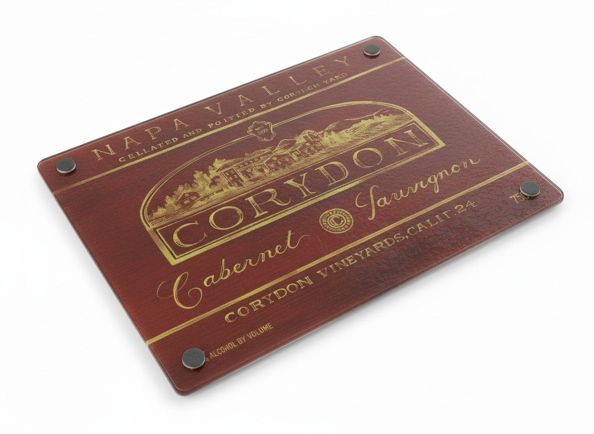 Tempered Glass Cutting Board for Kitchen, Napa Valley Wine Label Design